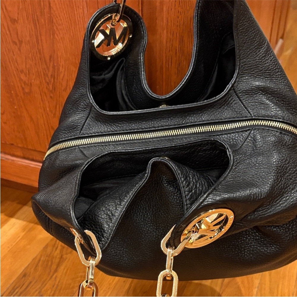 Michael Kors Black Hobo Bag with Gold Accents - Picture 5 of 12